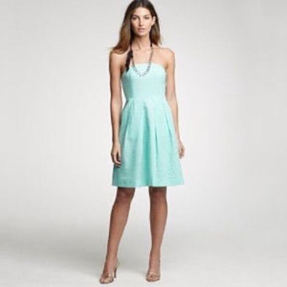 J. Crew Mint Green Silk Blend Embossed Strapless Mini Dress, Pockets, Size 00 - Picture 1 of 11